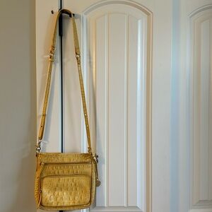 Lightly used Brahmin yellow “crocodile-pattern” leather crossbody/shoulder bag
